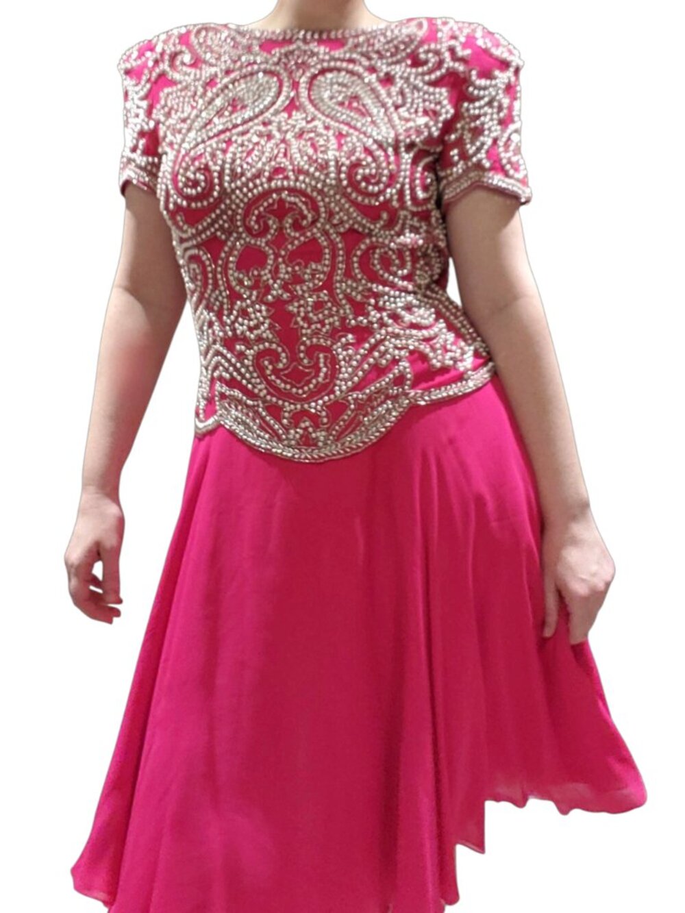 Oleg Cassini Vintage Bead Pearl Silk Paisley Dress 8 Fits 4 80s LGWU union-made
